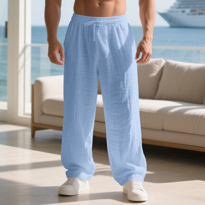 Straight Leg Linen Trousers with Side Pockets for Men