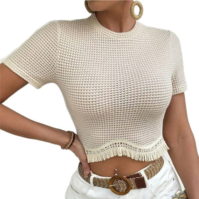 Cropped Crochet Knit Top for Women