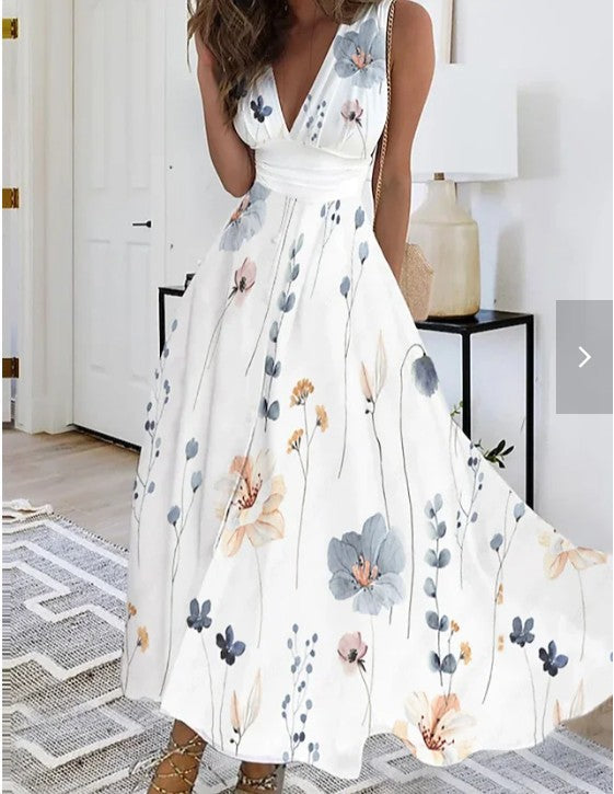 Floral V-Neck A-Line Wedding Guest Maxi Dress for Women