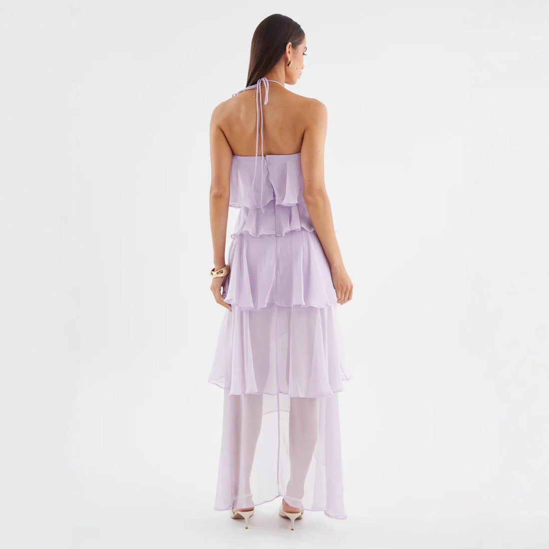 Halterneck Ruffle Maxi Dress Wedding Guest for Women