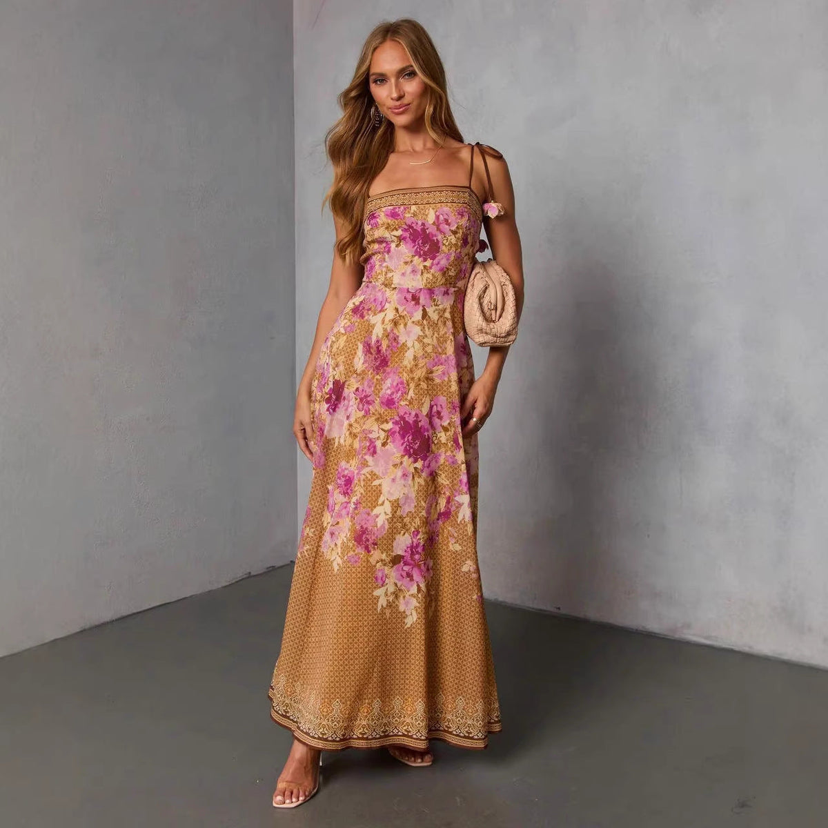 Strapless Floral Wedding Guest Maxi Dress for Women