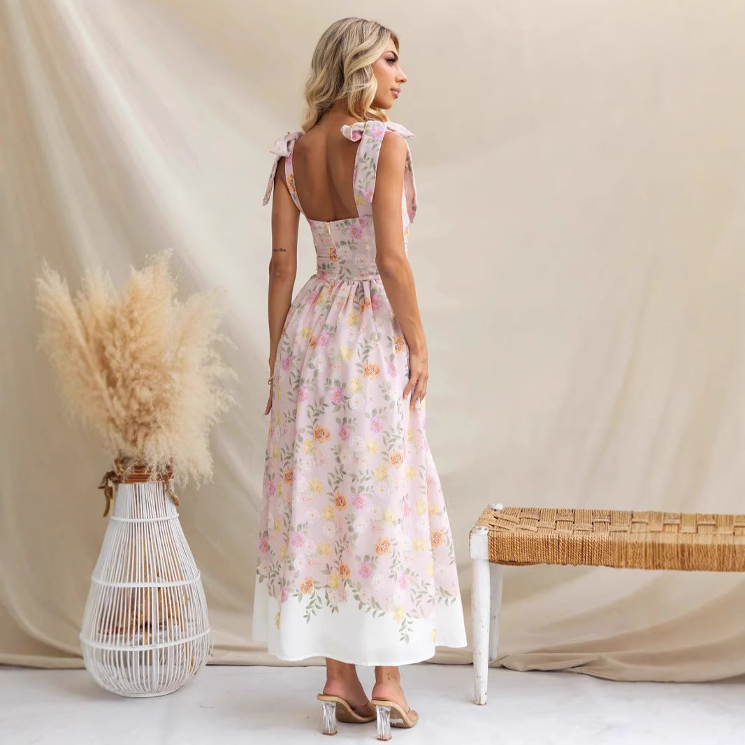 Tie-Shoulder Wedding Guest Floral Maxi Dress for Women