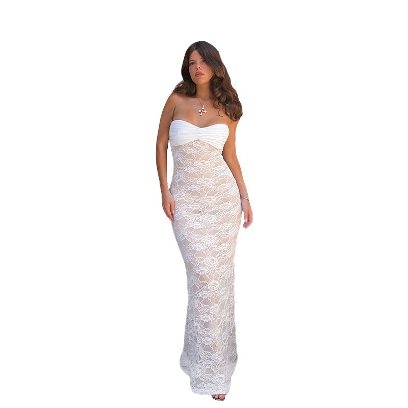 Strapless Wedding Guest Lace Maxi Dress for Women