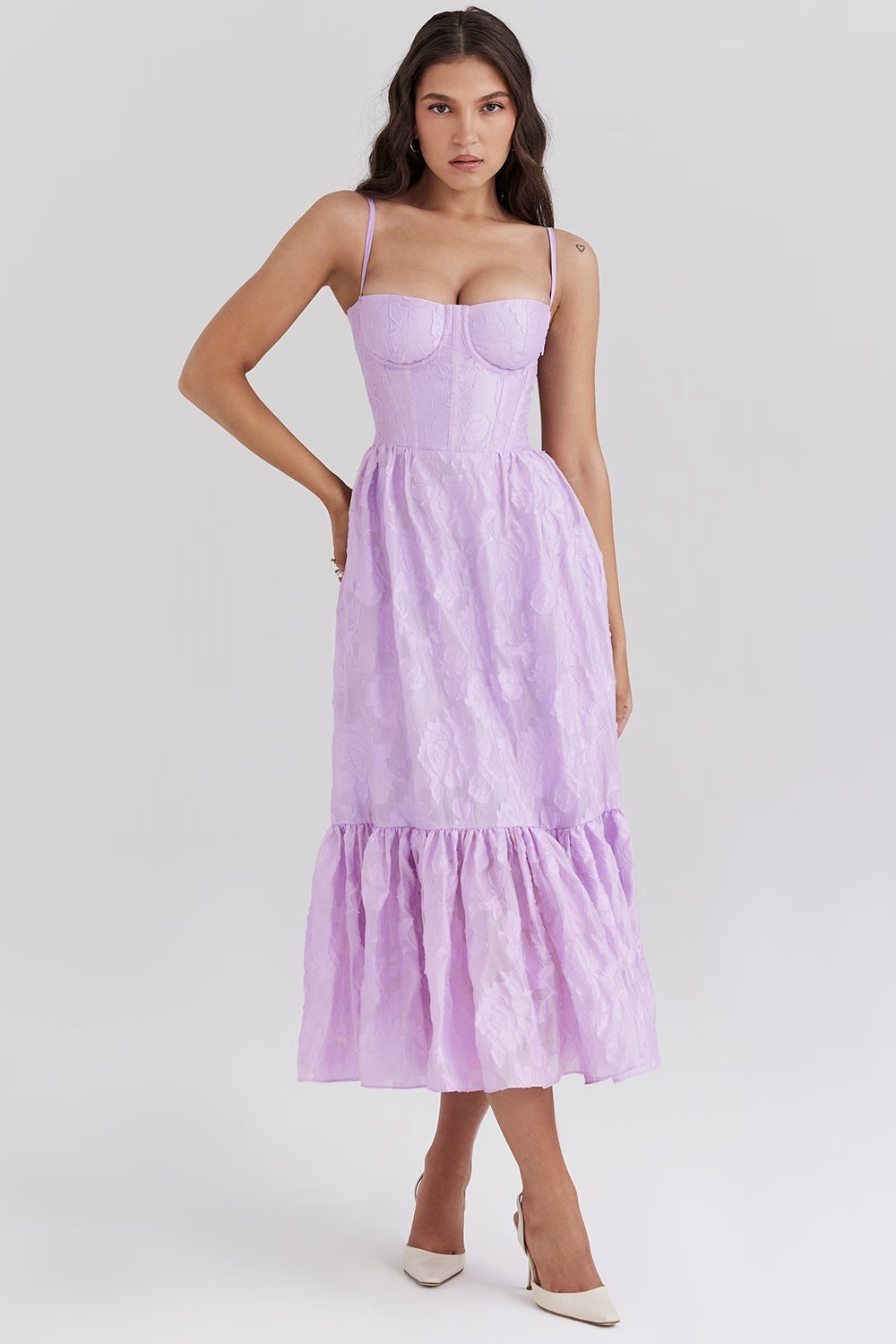 Spaghetti Strap Ruffle Maxi Dress Wedding Guest for Women