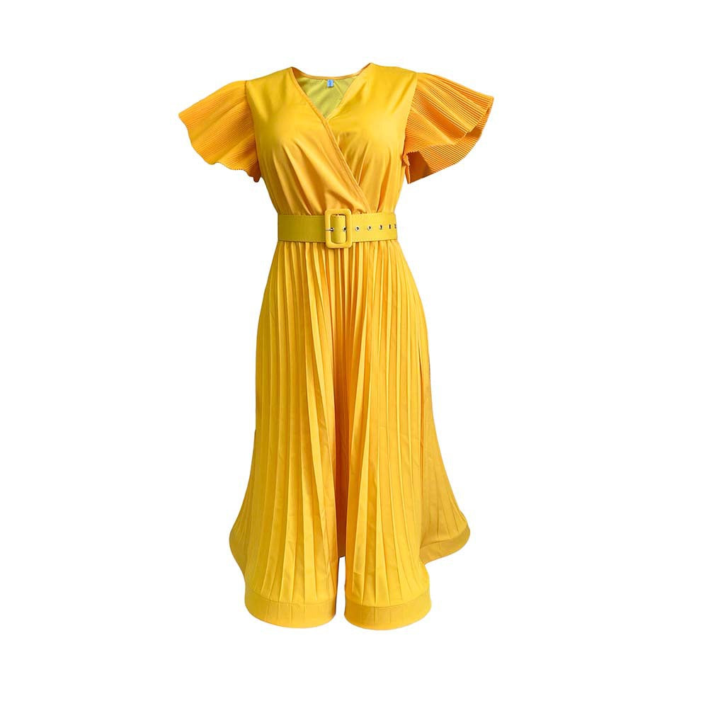 Pleated Belted Wrap Wedding Guest Midi Dress for Women