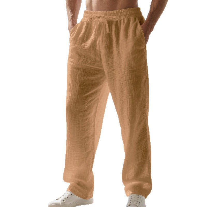 Straight Leg Linen Trousers with Side Pockets for Men