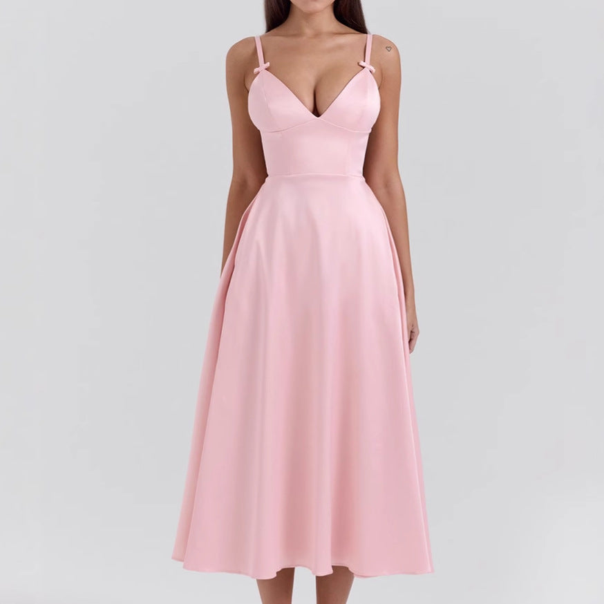 V-Neck Wedding Guest Midi Dress for Women