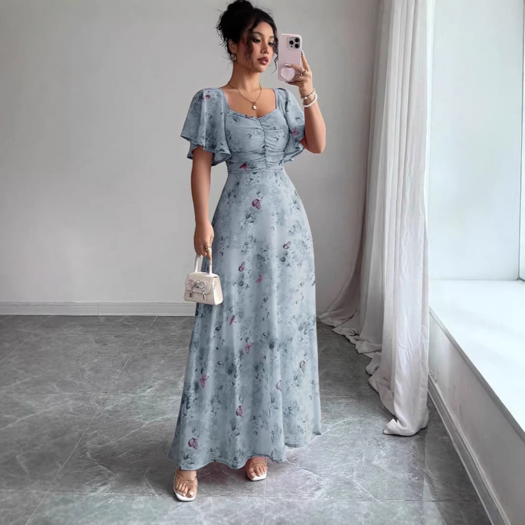 Floral Short Sleeve Wedding Guest Maxi Dress for Women