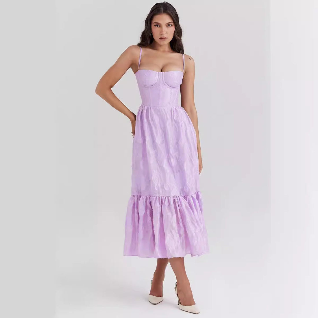 Spaghetti Strap Ruffle Maxi Dress Wedding Guest for Women