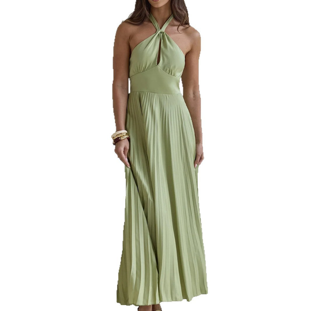Halter Pleated Wedding Guest Maxi Dress for Women