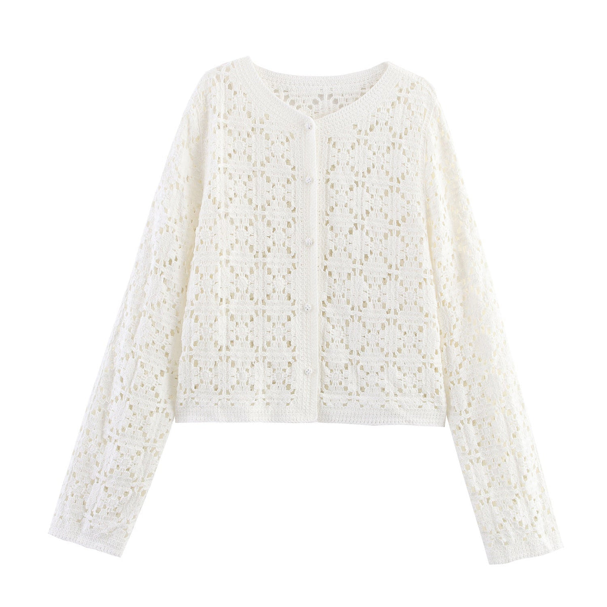 Cropped Crew Neck Crochet Co-Ord Shorts Set for Women