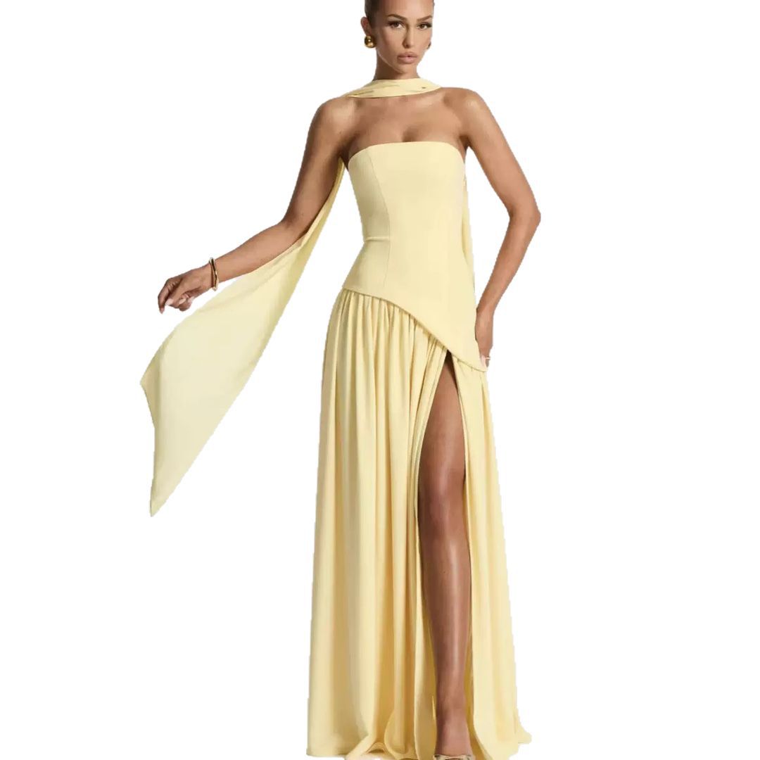 Strapless Wedding Guest Maxi Dress with Slit for Women