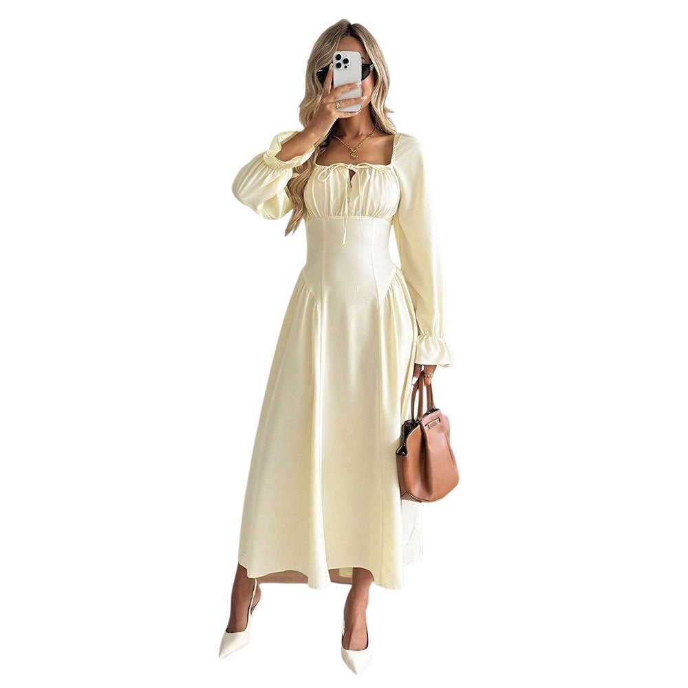 Square Neck Long Sleeve Wedding Guest Maxi Dress for Women