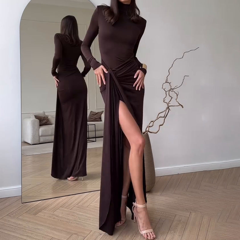 Pleated High Slit Maxi Dress Wedding Guest for Women
