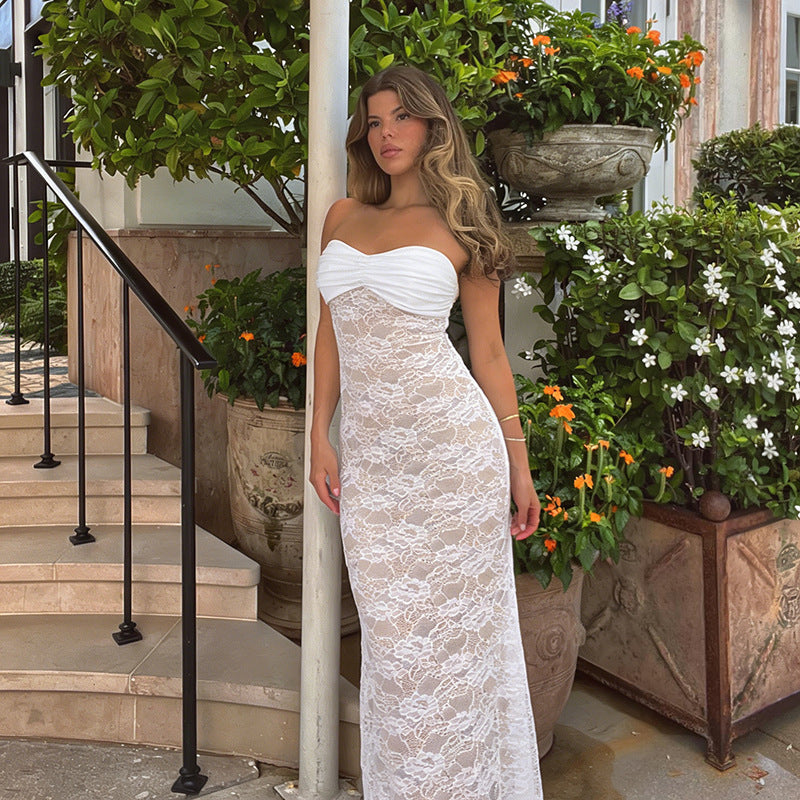 Strapless Wedding Guest Lace Maxi Dress for Women