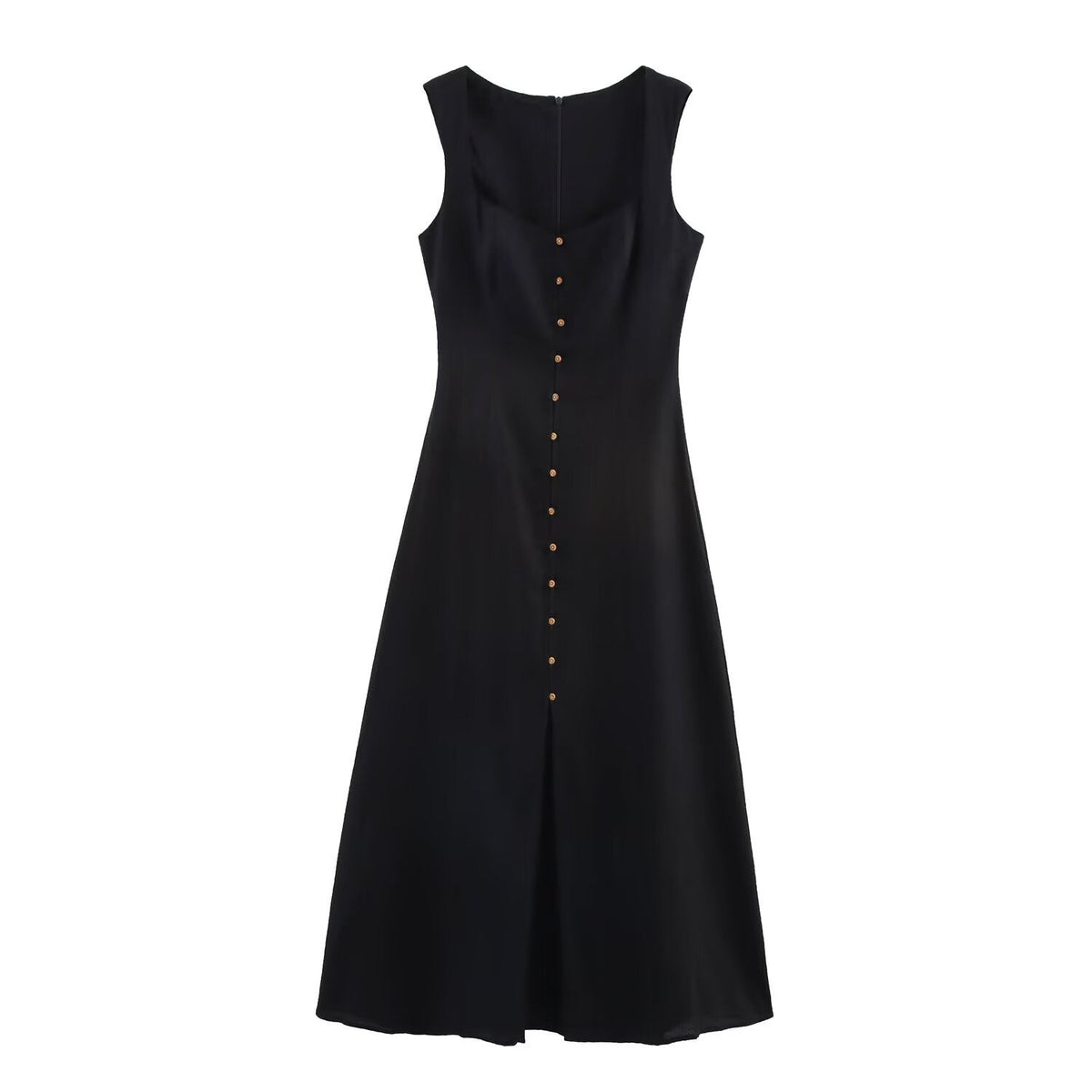 Square Neck Button Front Midi Dress for Women