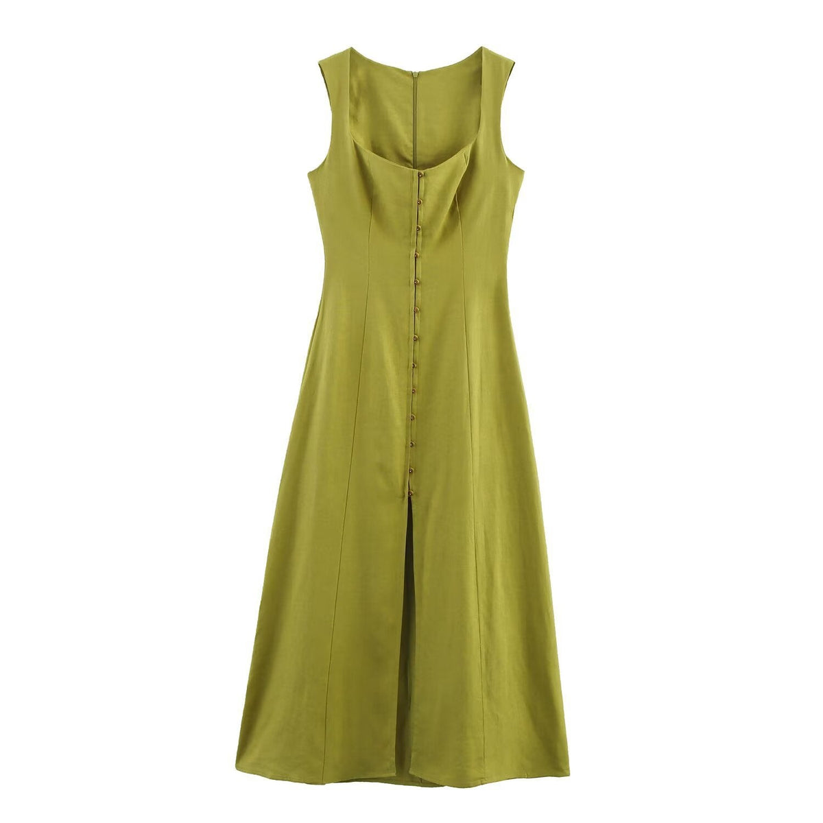 Square Neck Button Front Midi Dress for Women