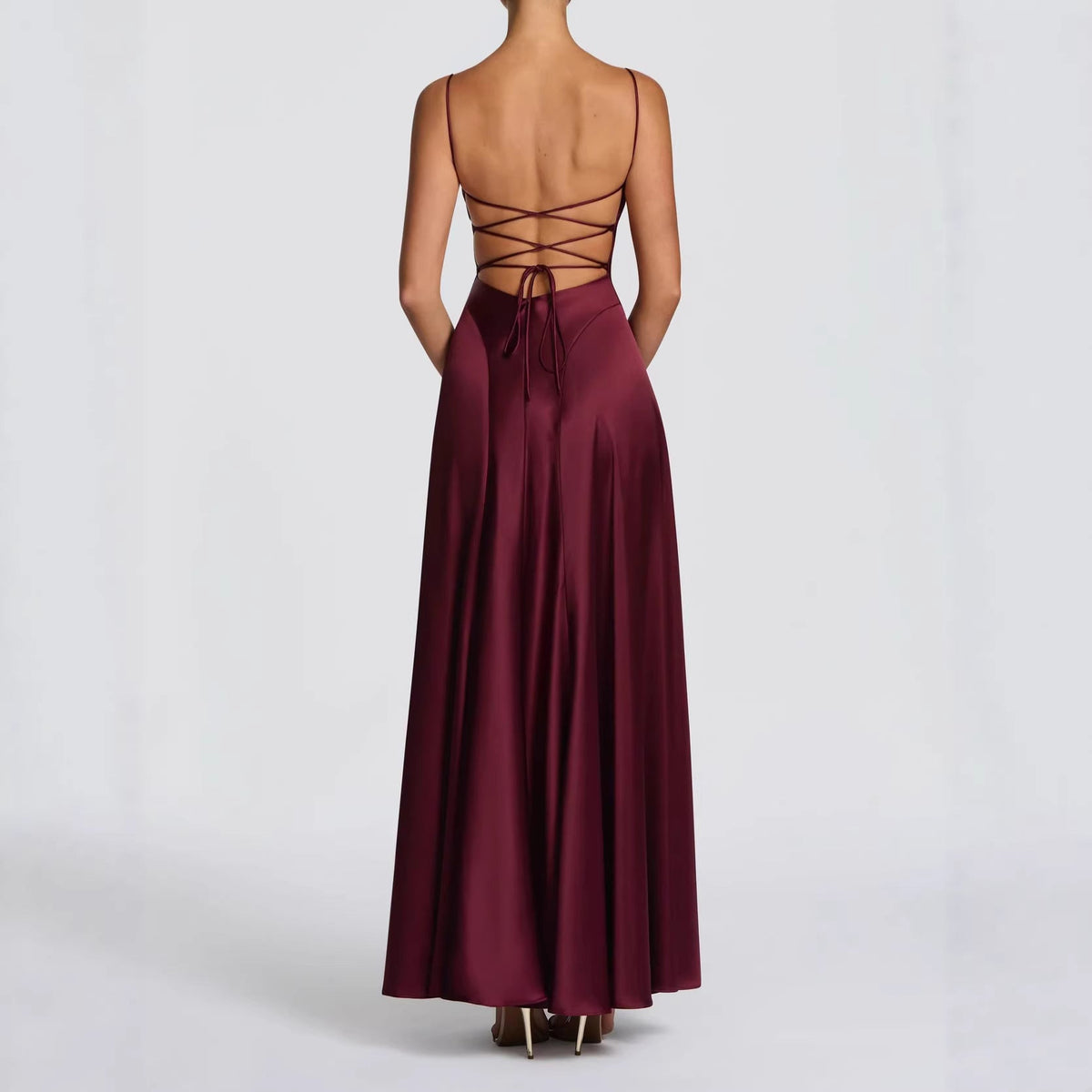Satin Sweetheart Neckline Wedding Guest Maxi Dress for Women