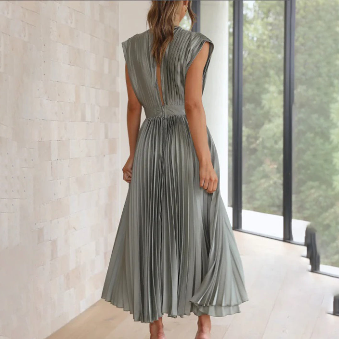 Pleated V-Neck Maxi Dress Wedding Guest for Women