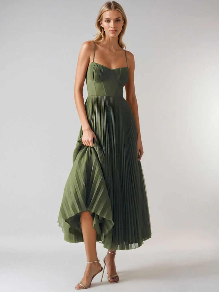 Pleated Maxi Dress Wedding Guest for Women
