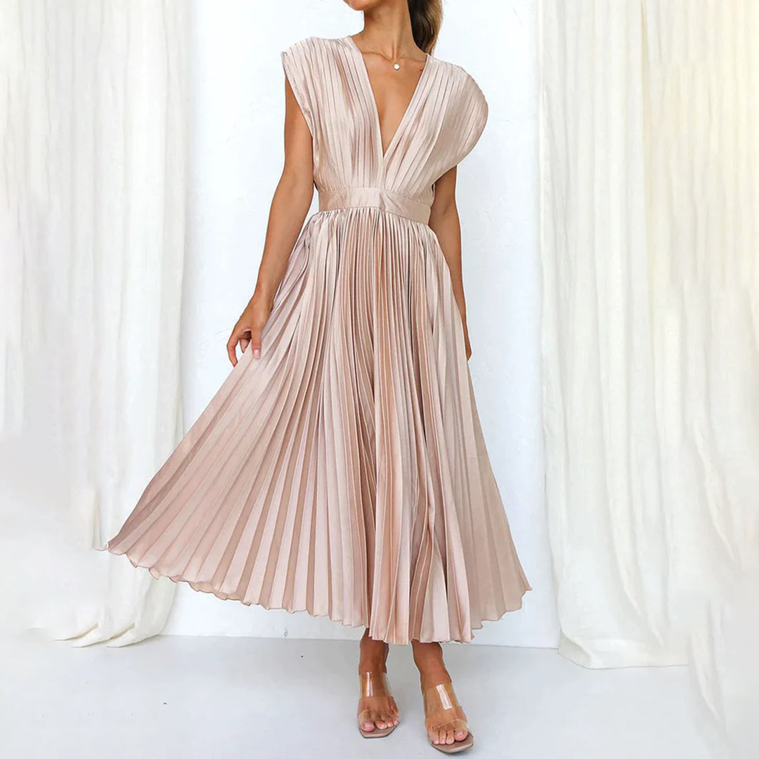 Pleated V-Neck Maxi Dress Wedding Guest for Women