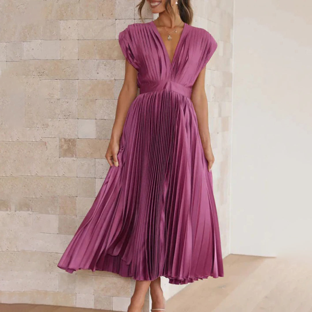 Pleated V-Neck Maxi Dress Wedding Guest for Women