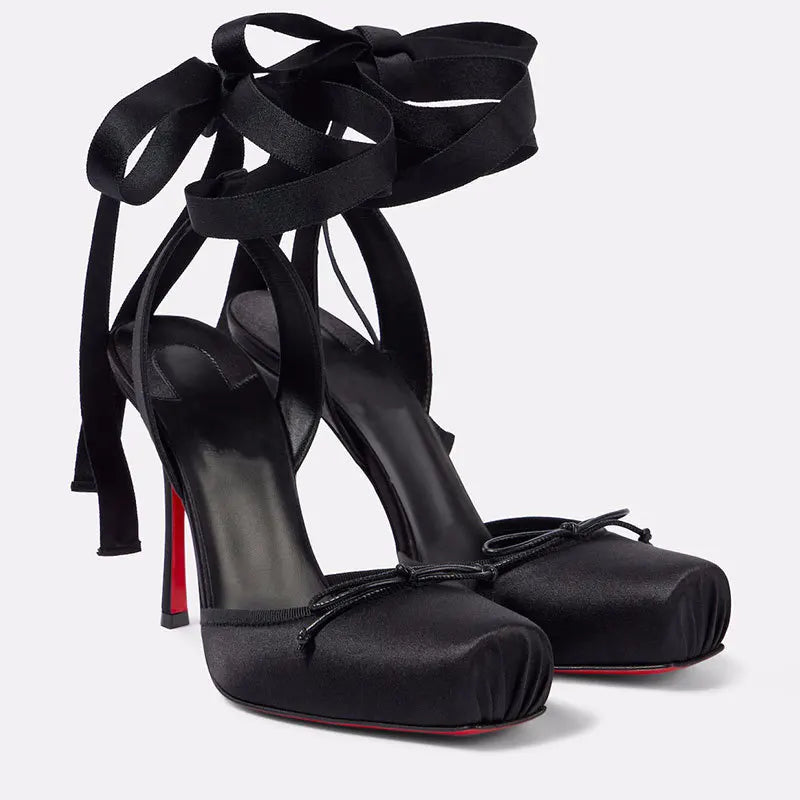 Satin Platform Ankle Strap High Heels for Women
