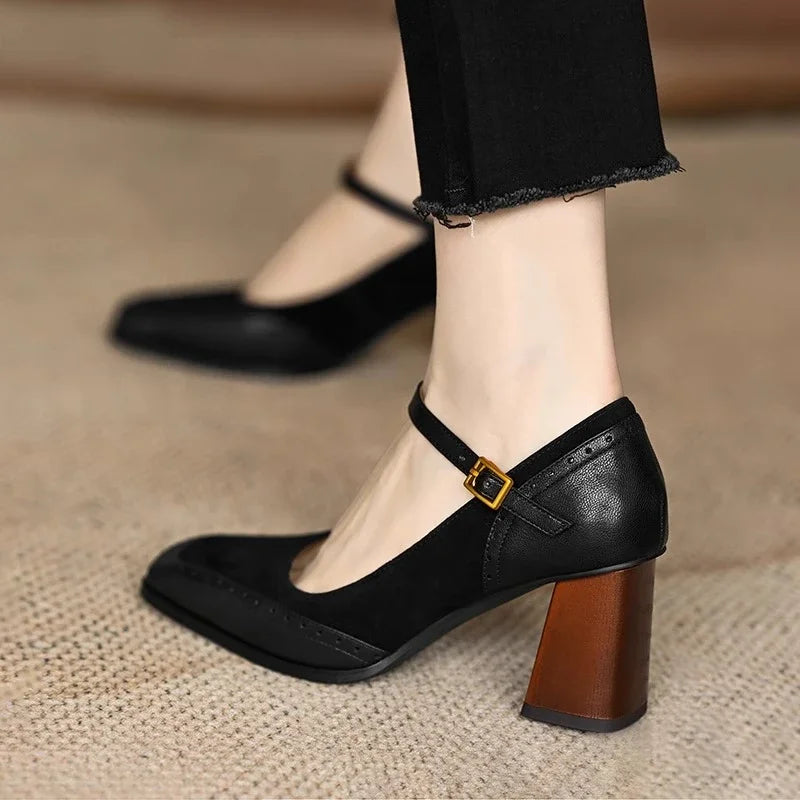 Square Toe Block Heels with Ankle Strap for Women - View 8