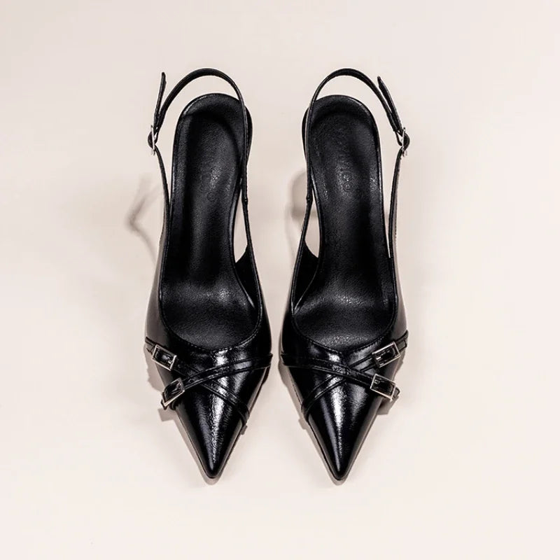 Pointed Toe Kitten Heels with Ankle Strap for Women