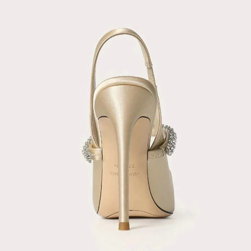 Pointed Toe Satin Slingback Heels for Women