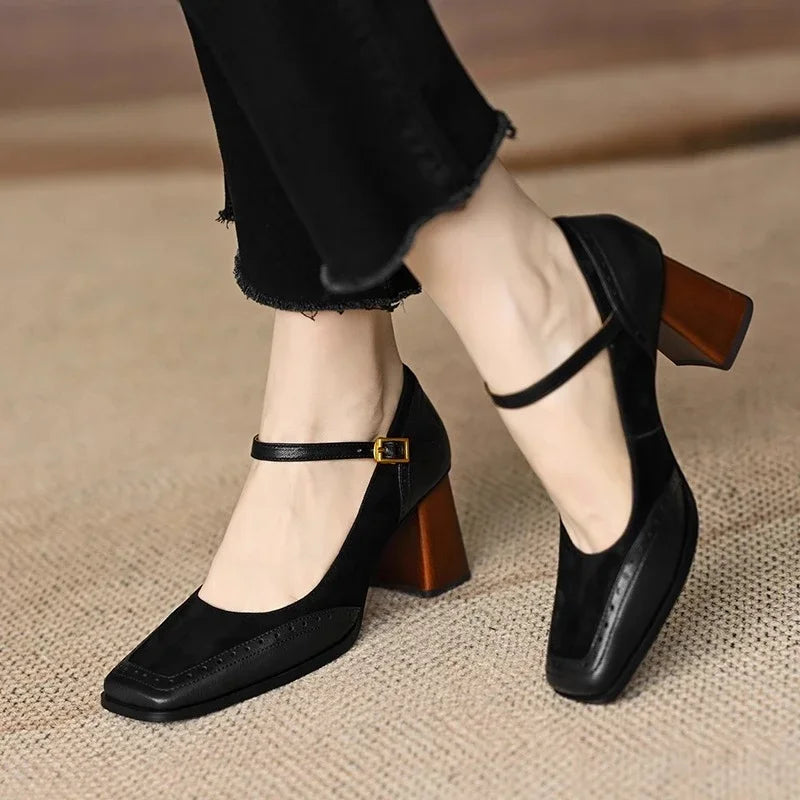 Square Toe Block Heels with Ankle Strap for Women - View 10