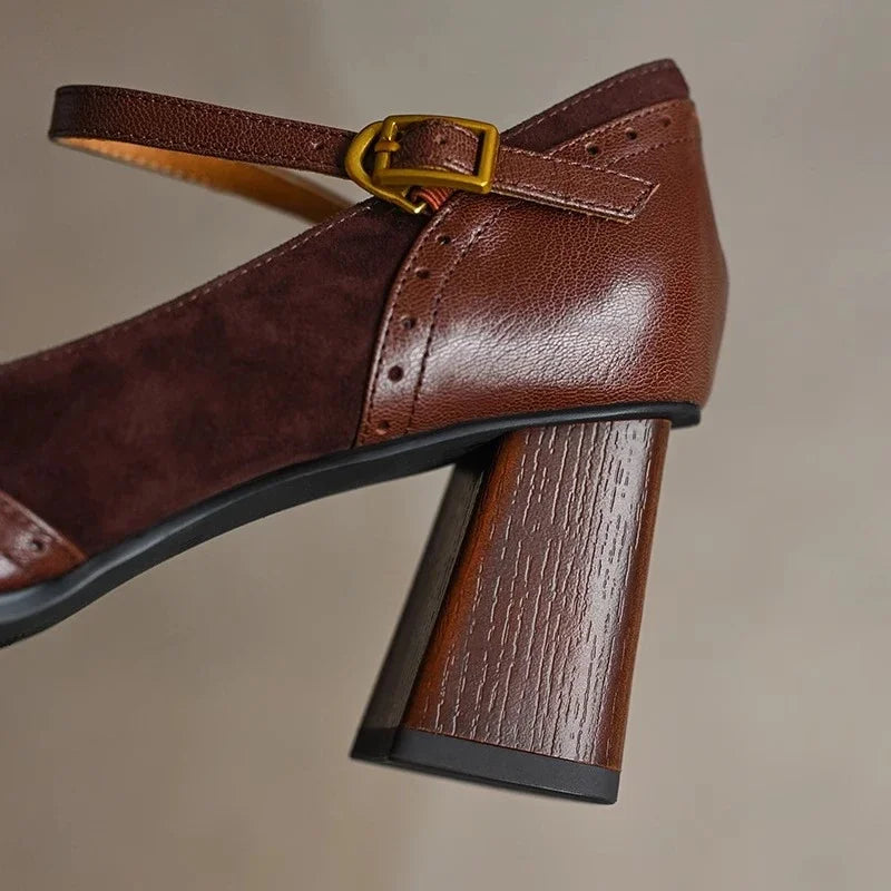 Square Toe Block Heels with Ankle Strap for Women - View 7
