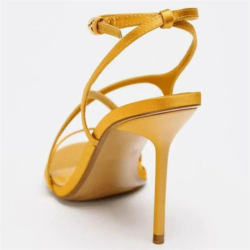 Strappy Satin Open Toe Heeled Sandals for Women