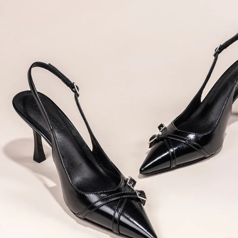 Pointed Toe Kitten Heels with Ankle Strap for Women