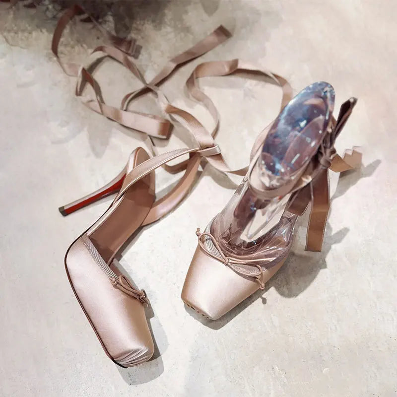 Satin Platform Ankle Strap High Heels for Women