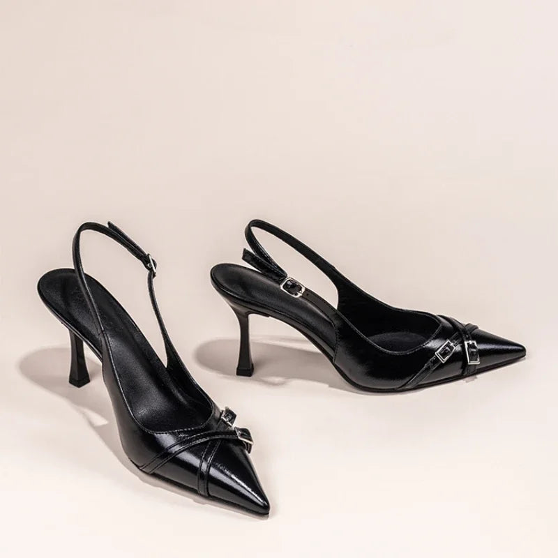 Pointed Toe Kitten Heels with Ankle Strap for Women