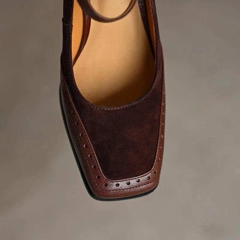 Square Toe Block Heels with Ankle Strap for Women - View 5