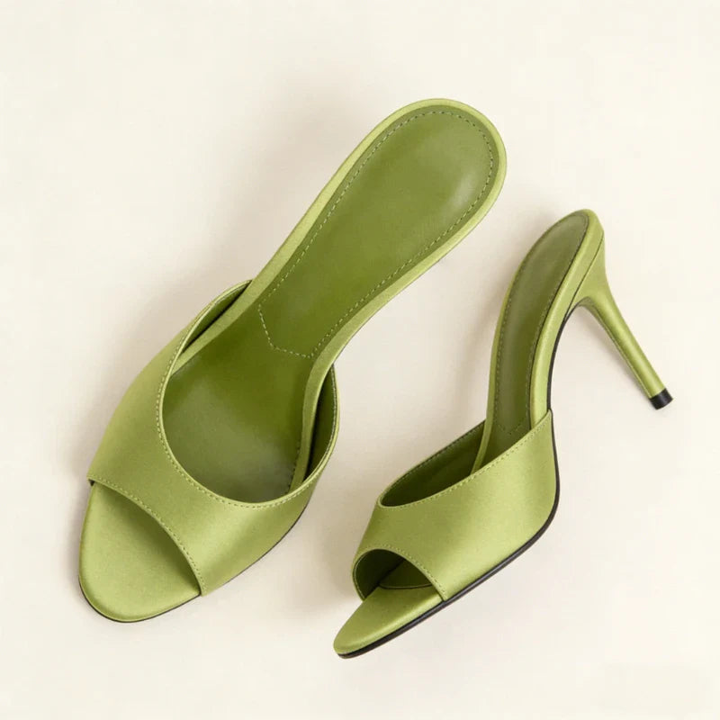 Satin Open Toe High Heel Mules for Women