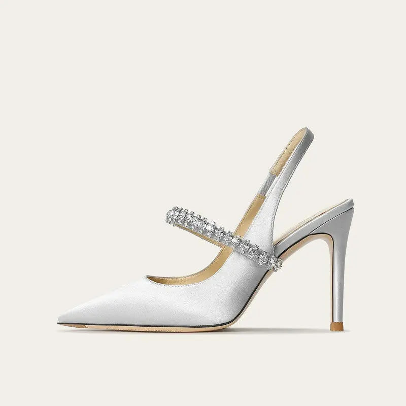 Pointed Toe Satin Slingback Heels for Women