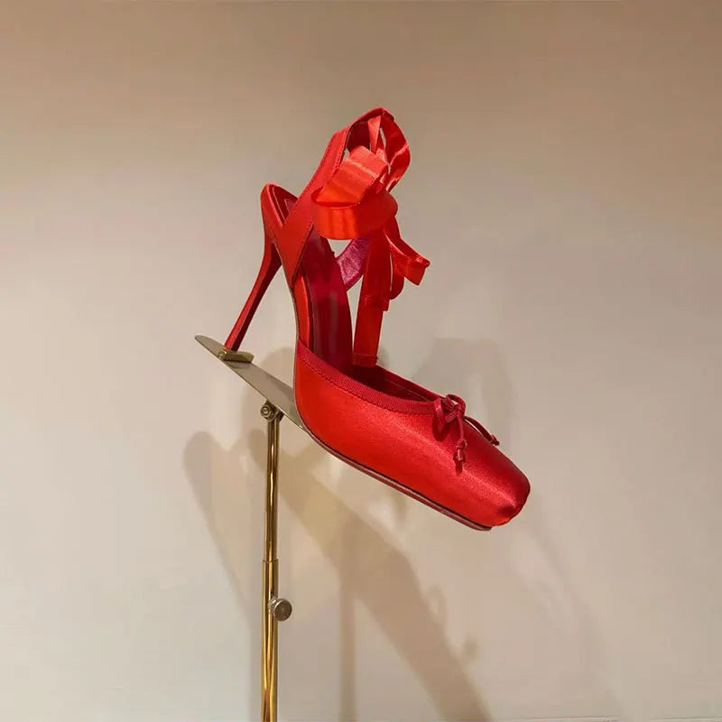 Satin Platform Ankle Strap High Heels for Women