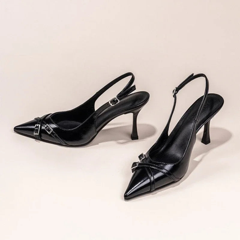 Pointed Toe Kitten Heels with Ankle Strap for Women
