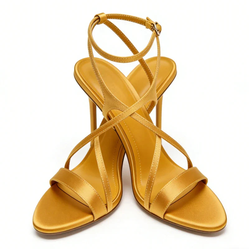 Strappy Satin Open Toe Heeled Sandals for Women