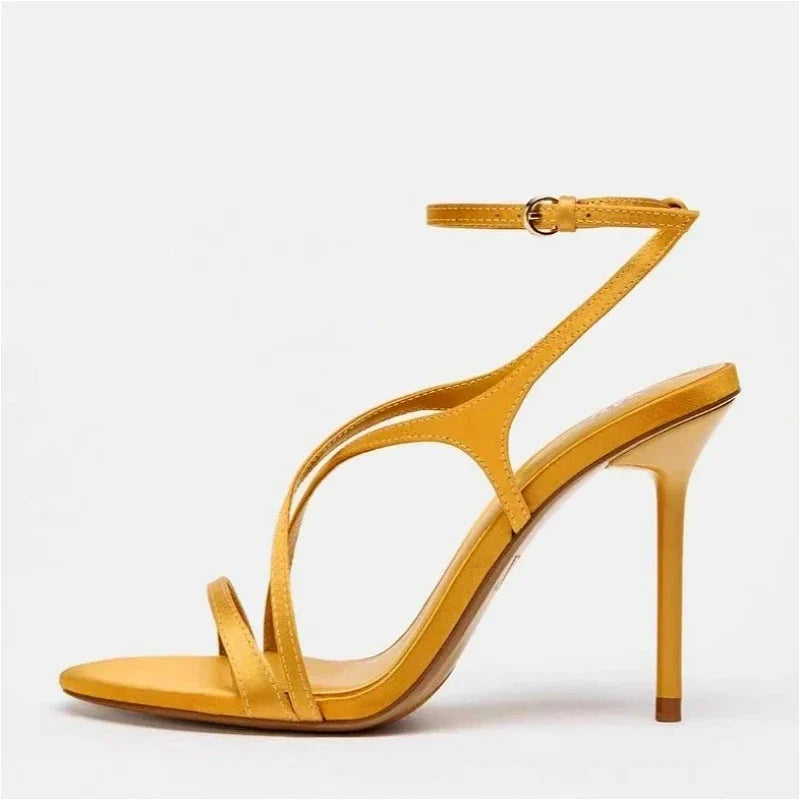 Strappy Satin Open Toe Heeled Sandals for Women