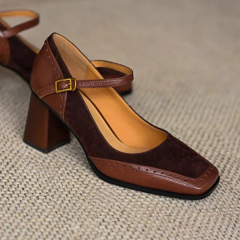 Square Toe Block Heels with Ankle Strap for Women - View 4