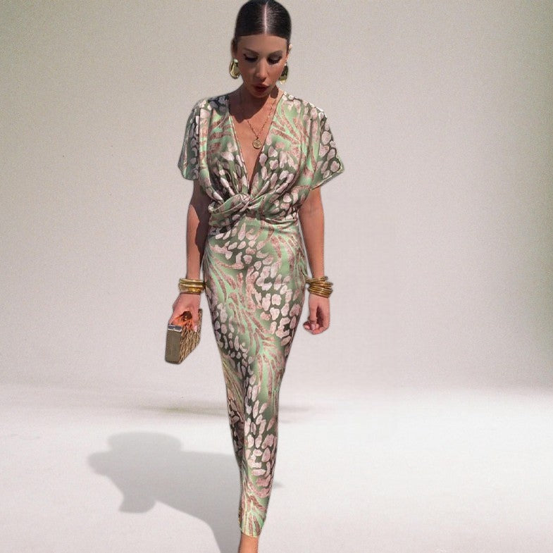 Wrap V-Neck Short Sleeve Maxi Dress for Women