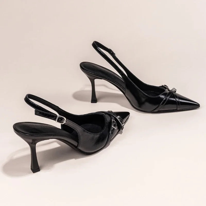 Pointed Toe Kitten Heels with Ankle Strap for Women