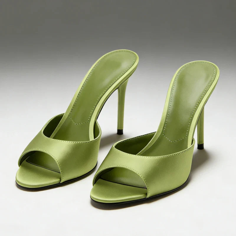 Satin Open Toe High Heel Mules for Women