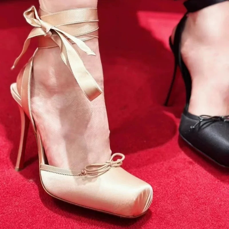 Platform Satin Ankle Strap Court Shoes for Women