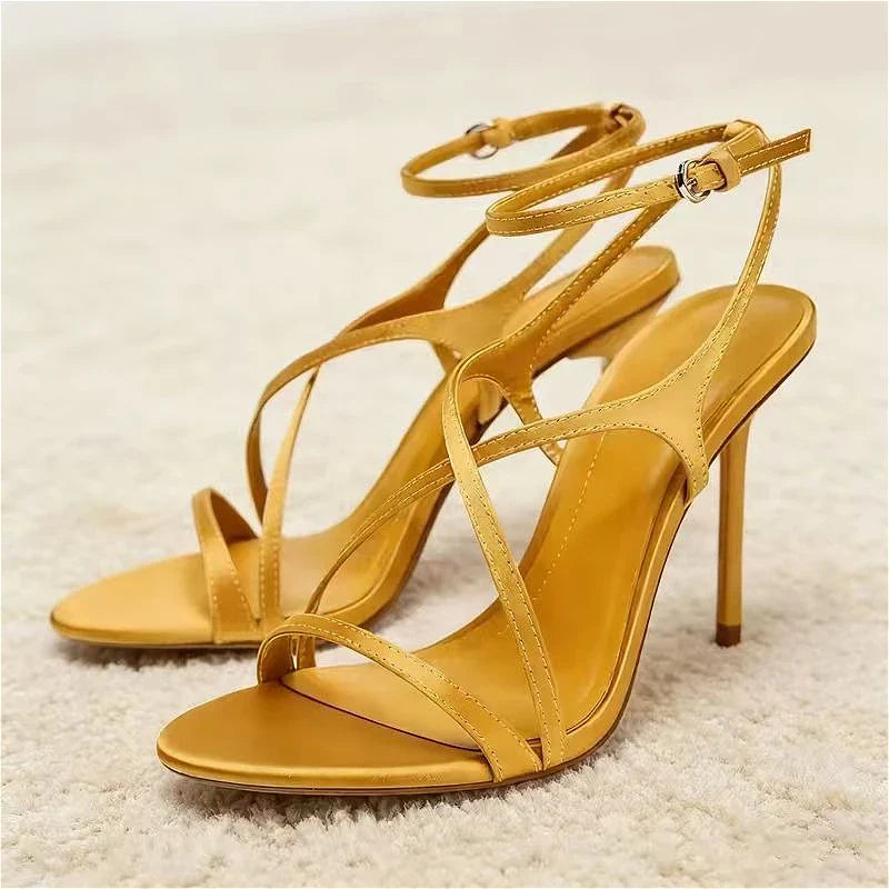 Strappy Satin Open Toe Heeled Sandals for Women