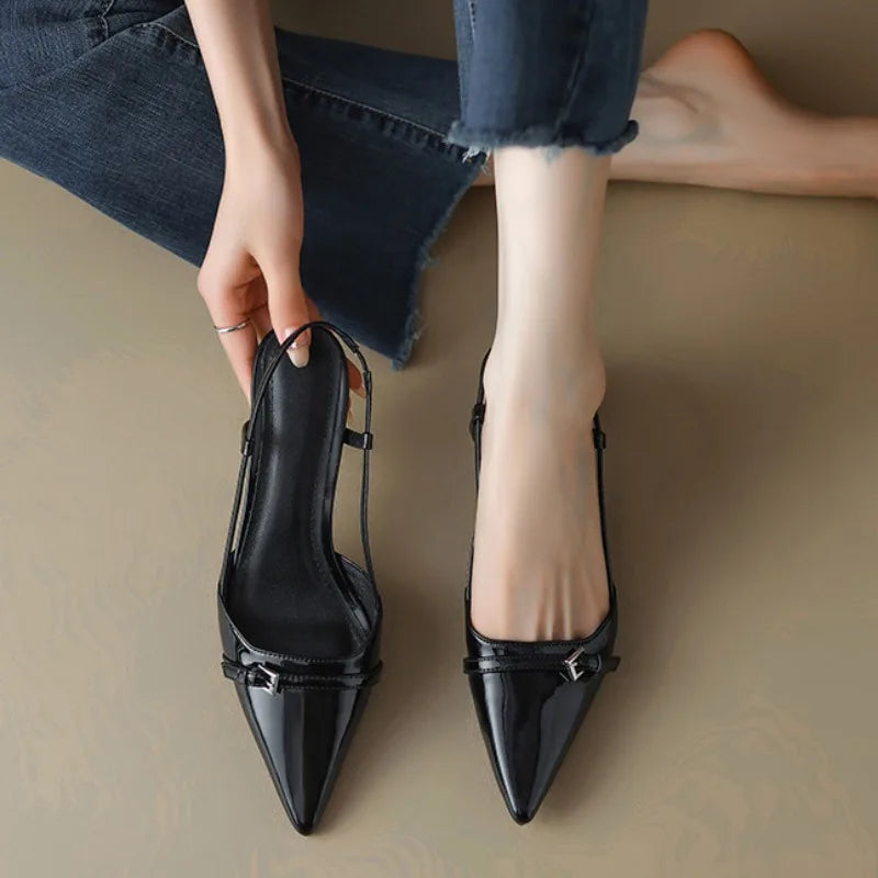 Pointed Toe Slingback Mid Heel Pumps for Women